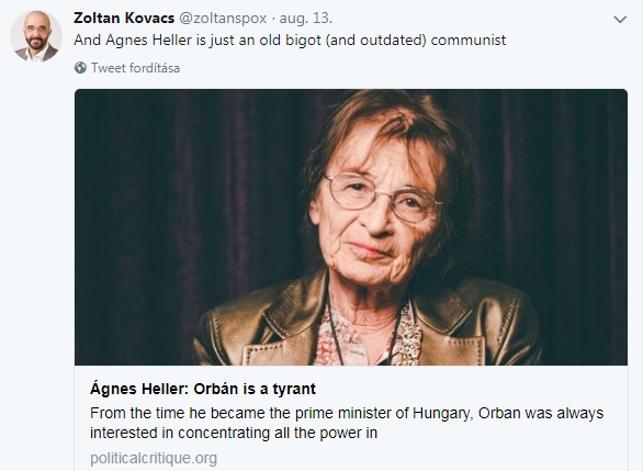 Kormányszóvivő: Heller Ágnes egy öreg, bigott, idejétmúlt kommunista