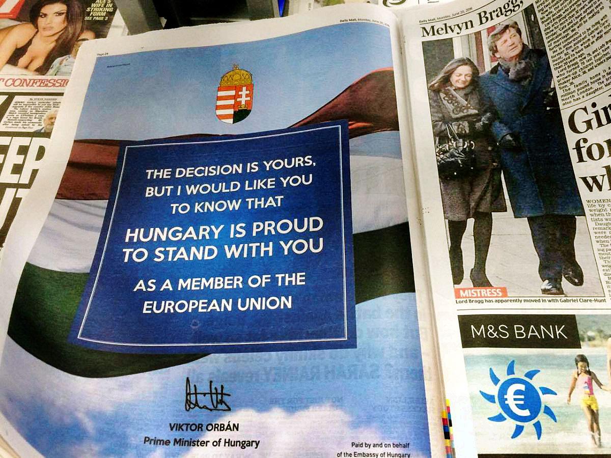 Orbán Viktor tavaly még fizetett hirdetésben kampányolt a Brexit ellen