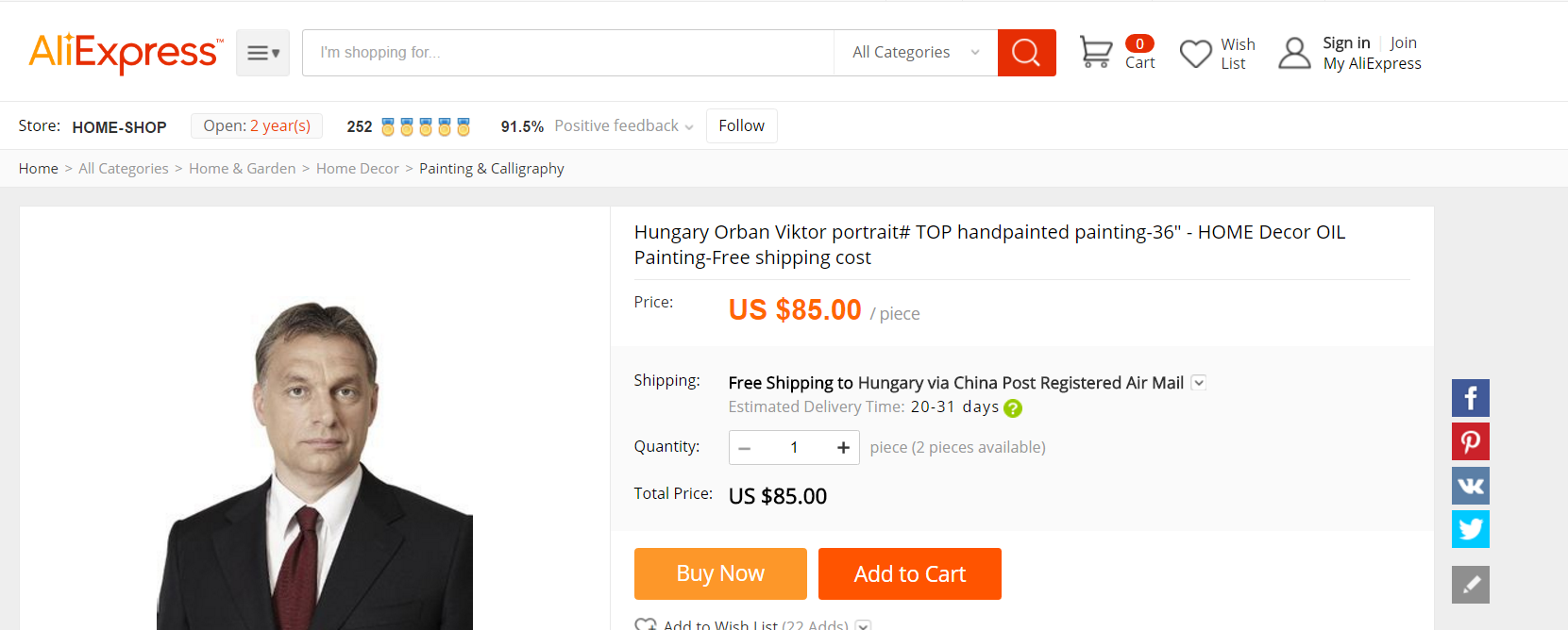 Vegyen kínai Orbán Viktor olajfestményt, igényeseknek 24 ezerért!